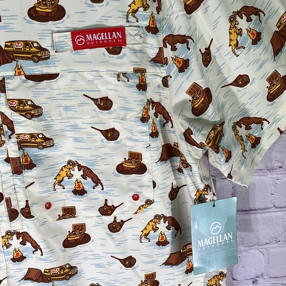 NEW Shinner Bock Edition Magellan Men's Button Down Short Sleeve Shirt. Sz. L - Picture 3 of 12